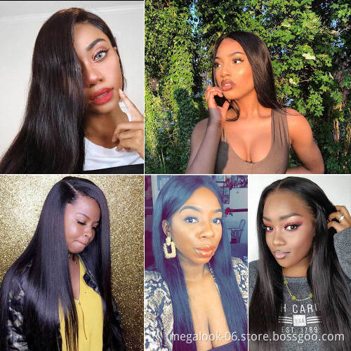 MegaLook Cheap Semi Medical Wig Peruvian silk Straight wave Human Hair Lace Closure Wigs